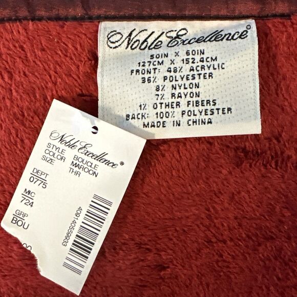 Noble Excellence‎ Tapestry Throw Boucle Maroon Red 50”x60” NWT In Original Pkg - Picture 7 of 7